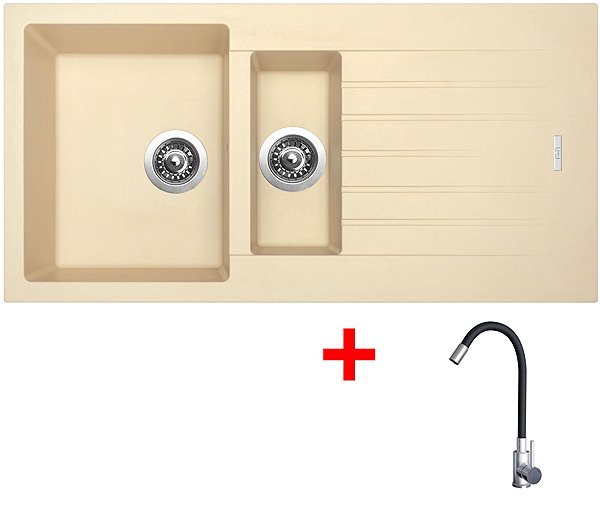 Kitchen Sink and Tap Set Sinks Perfecto 1000.1 Sahara + Elasta stainless steel/black ...