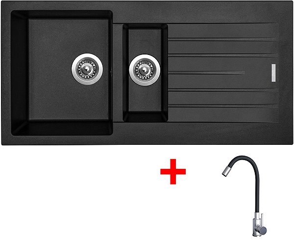 Kitchen Sink and Tap Set Sinks Perfecto 1000.1 Pureblack + Elasta stainless steel/black ...