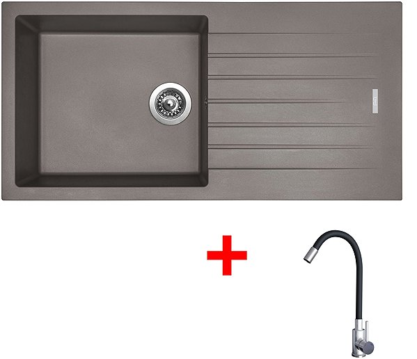 Kitchen Sink and Tap Set Sinks Perfecto 1000 Truffle + Elasta stainless steel/black ...