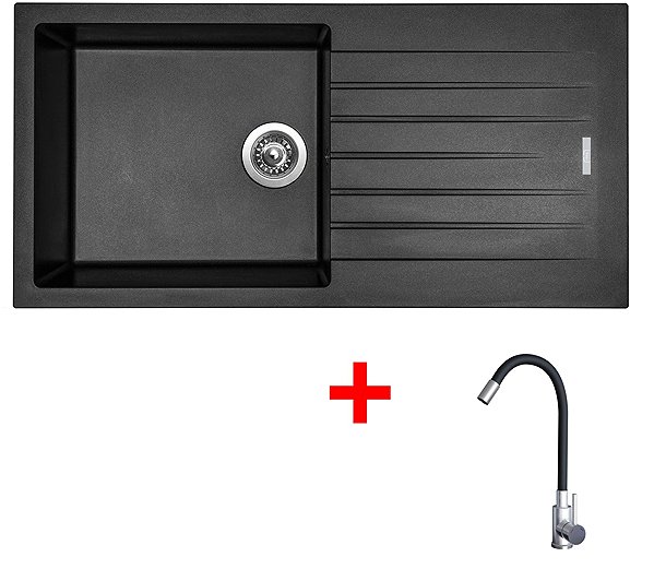 Kitchen Sink and Tap Set Sinks Perfecto 1000 Metalblack + Elasta stainless steel/black ...