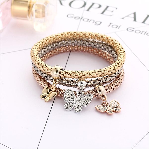 Silver Star Flexible Bracelet made of Surgical Steel, 3 Butterflies.