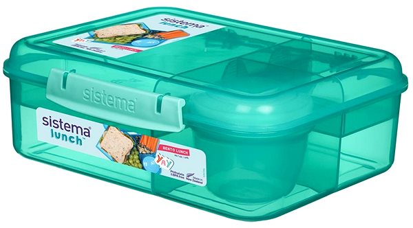 Lunch Box Sistema Three-chamber box with yoghurt container and 2 trays 1,65 l, green ...