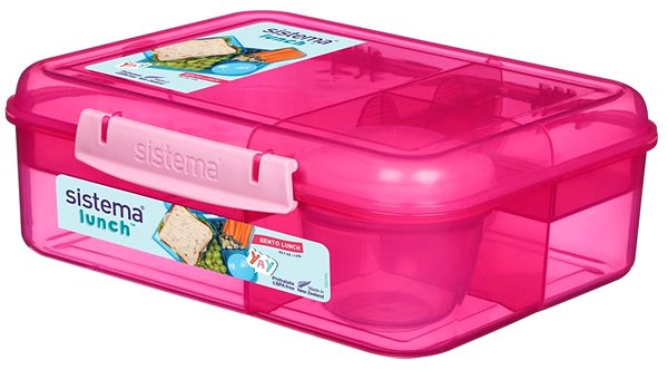 Lunch Box Sistema Three-chamber box with yoghurt container and 2 trays 1,65 l, pink ...