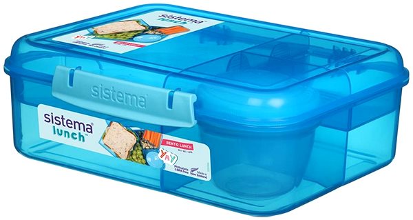 Lunch Box Sistema Three-chamber box with yoghurt container and 2 trays 1,65 l, blue ...