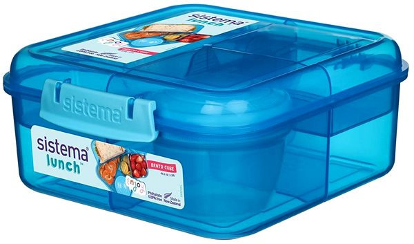 Lunch Box Sistema Three-chamber box with yoghurt container and 2 trays 1,25 l, blue ...