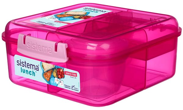 Lunch Box Sistema Three-chamber box with yoghurt container and 2 trays 1,25 l, pink ...