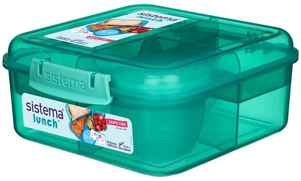 Lunch Box Sistema Three-chamber box with yoghurt container and 2 trays 1,25 l, green ...
