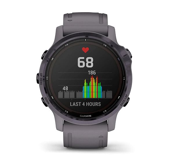 Smartwatch Garmin Fenix 6S Pro Solar, Amethyststahl, Shale Gray Band Schiefergrau Screen