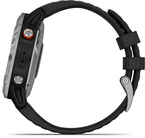 Smart Watch Garmin Fenix 6 Solar, Silver, Black Band Lateral view