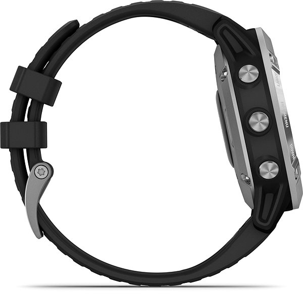 Smart Watch Garmin Fenix 6 Solar, Silver, Black Band Lateral view