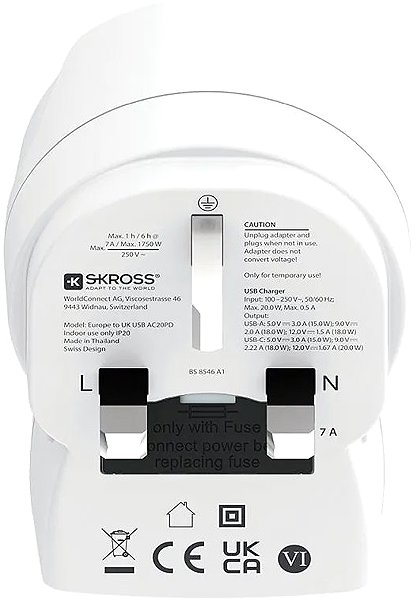 Reiseadapter SKROSS Reiseadapter mit USB A+C 20W für UK, Typ G ...