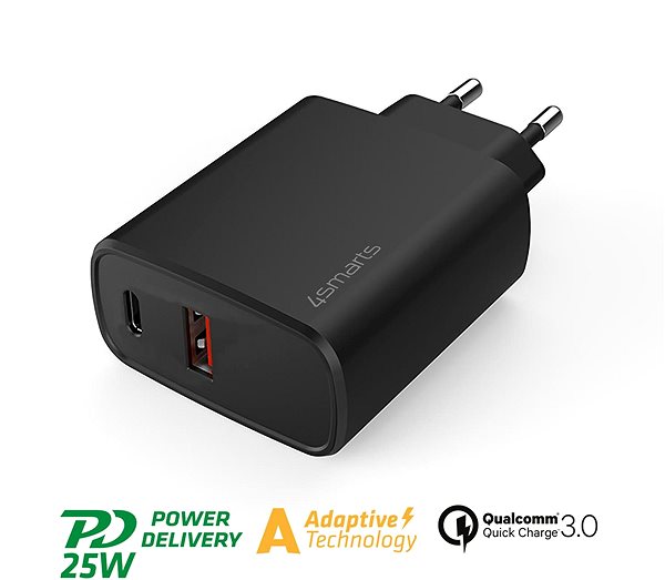 Nabíječka do sítě 4smarts Wall Charger VoltPlug Adaptive 25W with PD, Quick Charge and AFC, black Vlastnosti/technologie