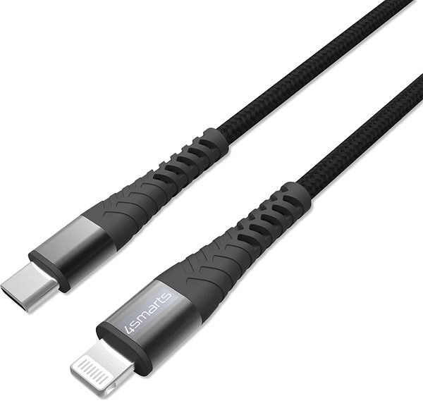 Datenkabel 4smarts USB-C to Lightning Cable PremiumCord XXL MFi zertifiziert - 3 m - schwarz/grau Seitlicher Anblick