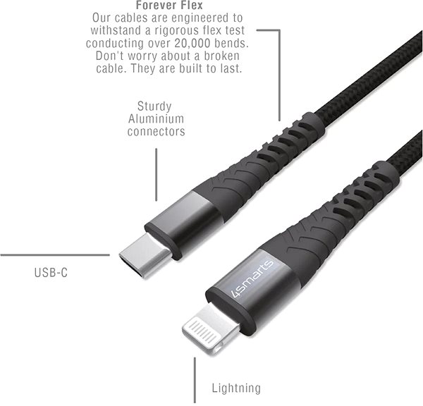 Dátový kábel 4smarts USB-C to Lightning Cable PremiumCord XXL MFi certified 3 m navy Vlastnosti/technológia