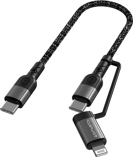 Dátový kábel 4smarts USB-C to USB-C and Lightning Cable ComboCord CL 0,25 m fabric monochrome Bočný pohľad