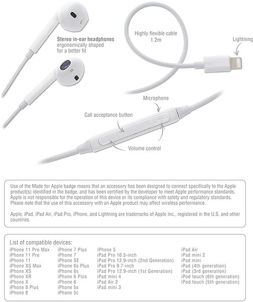 Fej-/fülhallgató 4smarts Active Headphones Melody 2 MFI Lightning white Jellemzők/technológia