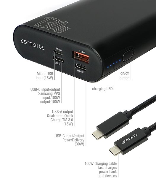 Powerbank 4smarts Enterprise 2 20000mAh 130W with Quick Charge, PD, black ...
