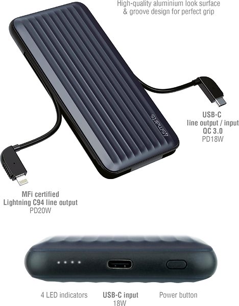 Power Bank 4smarts Power Bank iDuos 10000mAh 20W with PD, Integrated Cables, MFi certified, Blue/Black Connectivity (ports)
