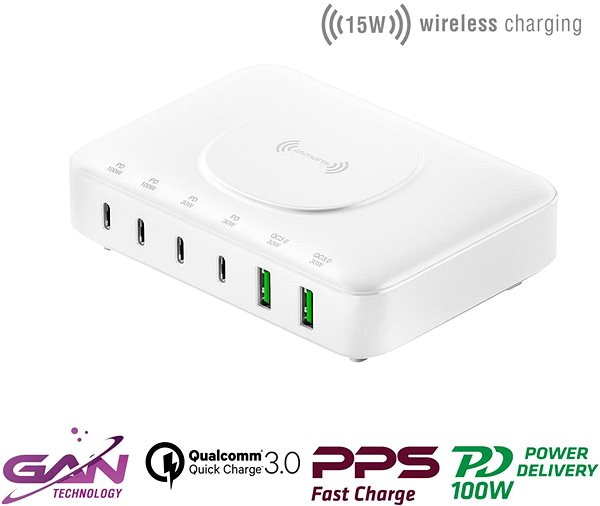 Töltő adapter 4smarts 7in1 GaN Charging Station 100W with Wireless white ...