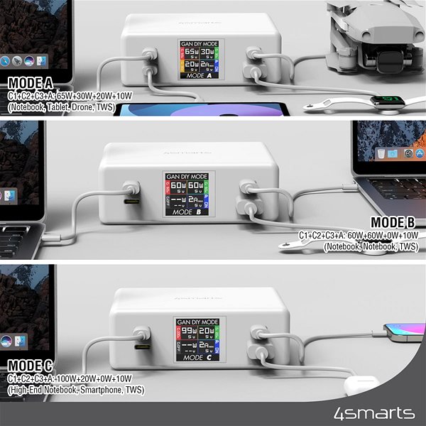Töltő adapter 4smarts Desk Charger GaN DIY MODE 130 W, fehér ...