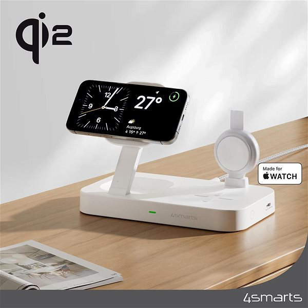 Nabíjací stojan 4smarts Qi2 Charging Station Trident with MFi Fast Charger for Apple Watch white ...