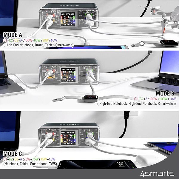 Töltő adapter 4smarts Desk Charger Lucid GaN DIY MODE 210 W, asztroszürke ...