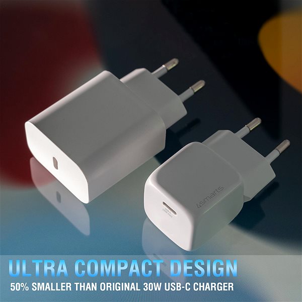 Töltő adapter 4smarts Wall Charger VoltPlug Mini PD 30 W with GaN and USB-C to USB-C Cable, 1,5 m, fehér ...