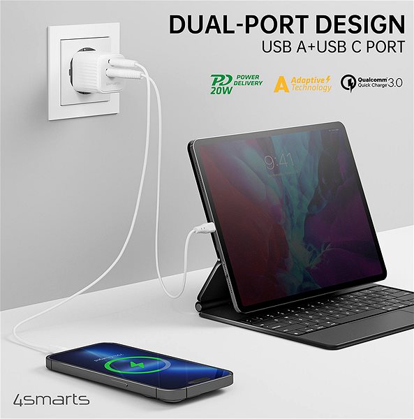 Nabíjačka do siete 4smarts Wall Charger VoltPlug Duos Mini PD 20 W and USB-C Cable 1.5 m white ...