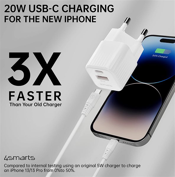 Töltő adapter 4smarts Wall Charger VoltPlug Duos Mini PD 20W and USB-C Cable 1.5m white ...