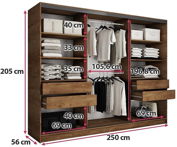 Nejlevnější nábytek Harazia 250 wardrobe with mirror, lefkas oak.