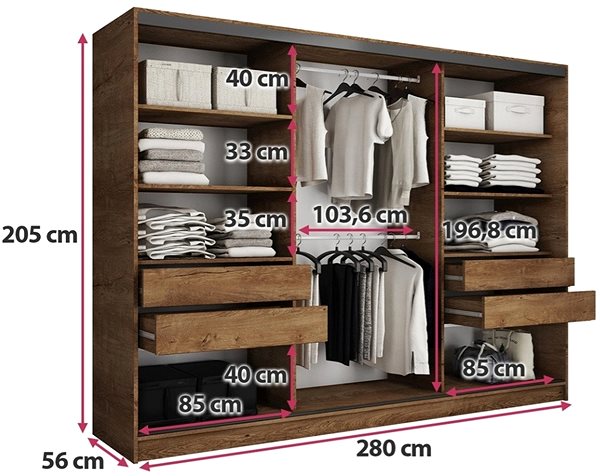 Nejlevnější nábytek Harazia 280 wardrobe with mirror, lefkas oak.