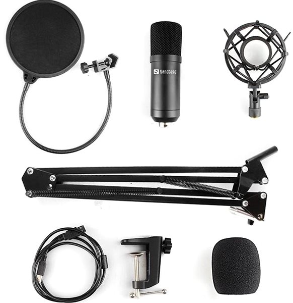 Microphone SANDBERG Streamer USB Microphone Kit, Black Package content