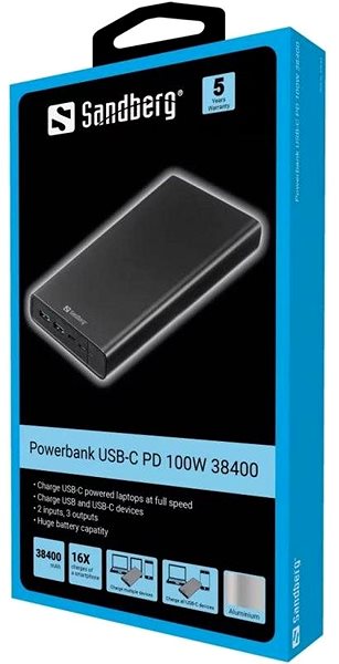 Powerbanka Sandberg Powerbank USB-C PD 100W 38400 mAh ...