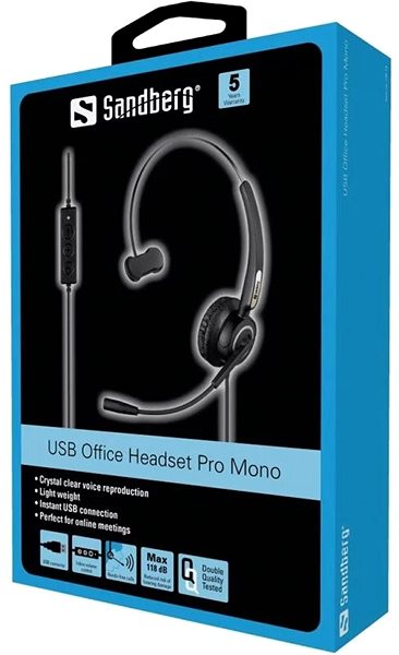 Fej-/fülhallgató Sandberg USB Pro Mono Headset mikrofonnal, fekete Csomagolás/doboz