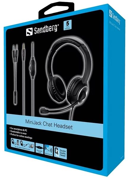 Headphones Sandberg MiniJack Chat Headset with Microphone, Black Packaging/box