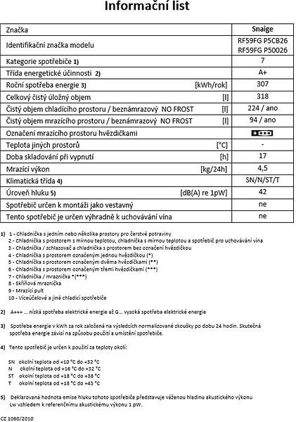 Refrigerator SNAIGE RF59FB-P50027 Features/technology