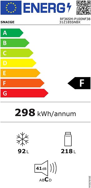 Refrigerator SNAIGE RF36SM P100NF Energy label