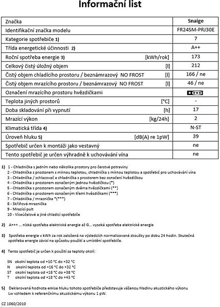Chladnička SNAIGE FR24SM-PRJ30E Vlastnosti/technológia