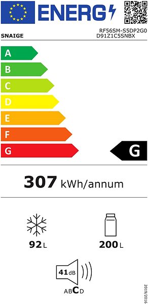 Refrigerator SNAIGE RF56SM-S5DP2G Energy label