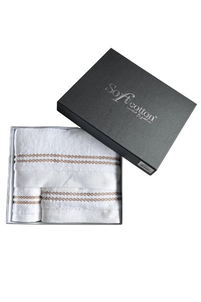 Osuška Soft Cotton – Darčeková súprava uterákov a osušky Chaine, 3 ks, bielo-béžová výšivka ...