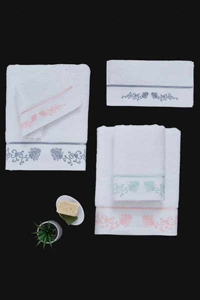 Osuška Soft Cotton – Darčeková súprava uterákov a osušky Diara, 3 ks, bielo-mentolová výšivka ...