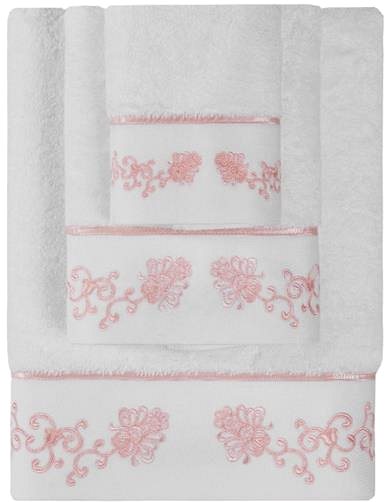 Osuška Soft Cotton – Darčeková súprava uterákov a osušky Diara, 3 ks, bielo-ružová výšivka ...