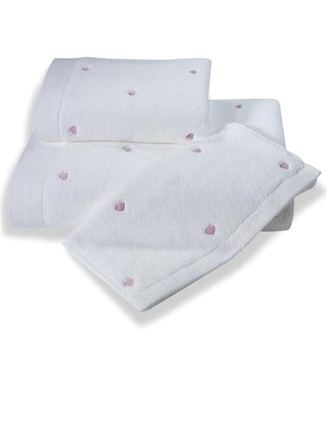 Osuška Soft Cotton – Darčekové balenie uterákov a osušky Micro Love, 3 ks, biela-lila srdiečka ...