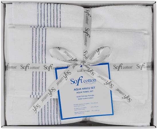 Uterák Soft Cotton darčeková súprava uterákov a osušky Aqua, 5 ks, biela/modrá ...
