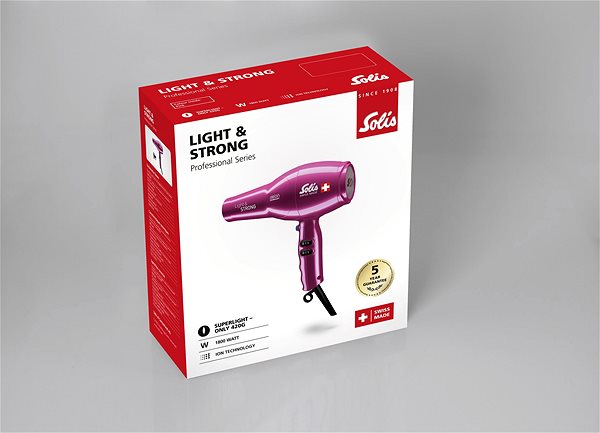 Hair Dryer Solis Light & Strong, Pink Packaging/box
