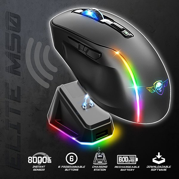 Spirit of Gamer ELITE-M50 Wireless fekete gaming mouse.