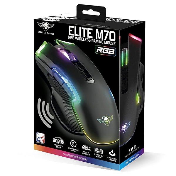 Spirit of Gamer ELITE-M70 Wireless black gaming mouse.
