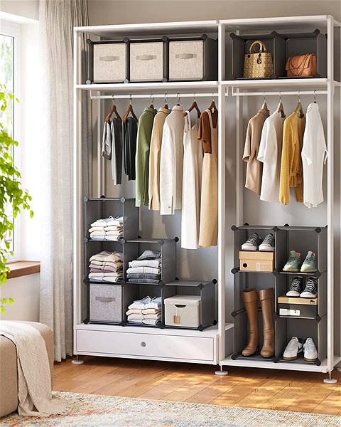 Shelving Unit Songmics Organizer 15 boxes, plastic, metal, grey, 123x31x123cm ...