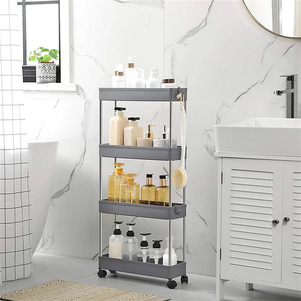Shelving Unit Songmics Mobile shelf, 4 shelves, grey 86 x 13 x 40 cm ...
