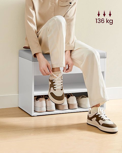 Shoe Rack Songmics Vasagle Roudy Shoe rack with seat white/grey ...
